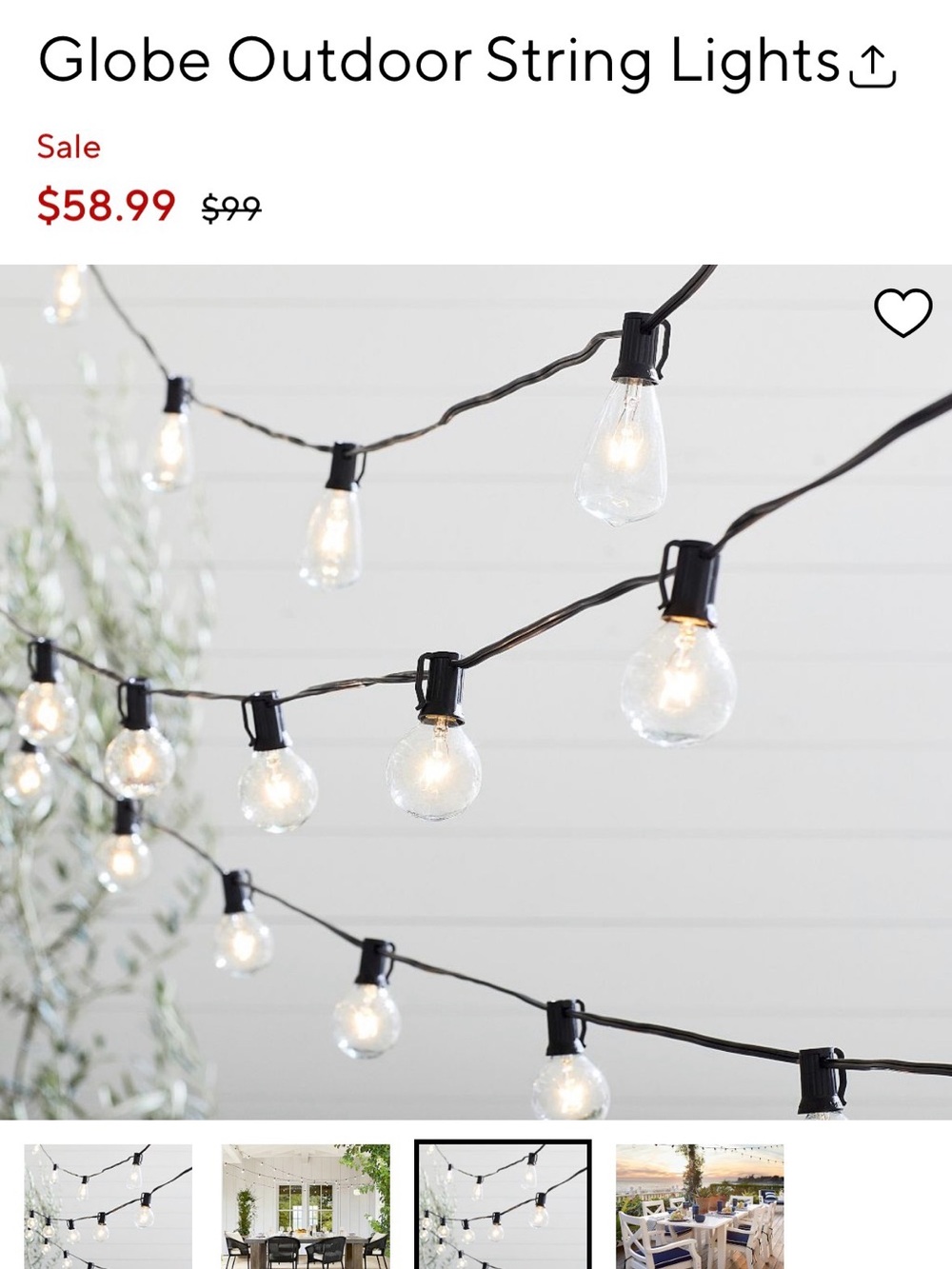2 x Globe String Light, 50' - Black